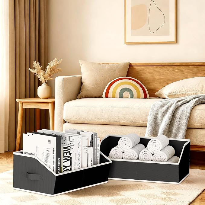 Homsorout Storage Bins for Shelves - Large Trapezoid Closet Shelf Organizer, Fabric Organization Bins with Handles, Storage Baskets for Clothes, Towel, Blanket, 6 Pack, Black