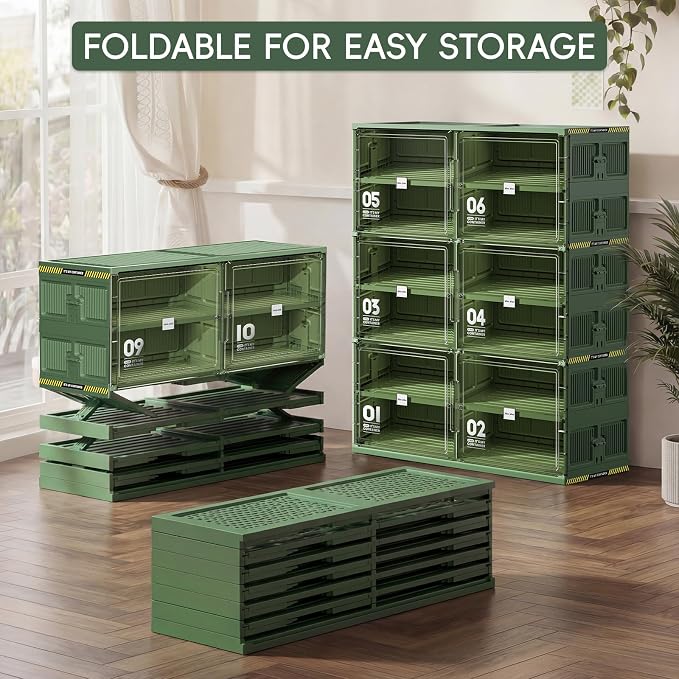 JEKO&JEKO 6 Tiers Green Foldable Shoe Rack Organizer for Entryway, Outdoor Front Door Shoe Storage Cabinet, Large Collapsible Shoe Box with Magnetic Doors, Holds Up to 24 Pairs