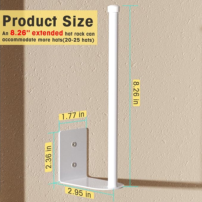 Durmmur Stainless Steel Hat Organizer, Hat Rack for Wall,Each Holds 25 Hats | 2 Pack Strong Adhesive/Wall Drilled Hat Holder, Hat Hooks, Hat Hanger Baseball Cap Organizer for Door,Bedroom,Closet(8.26 in)