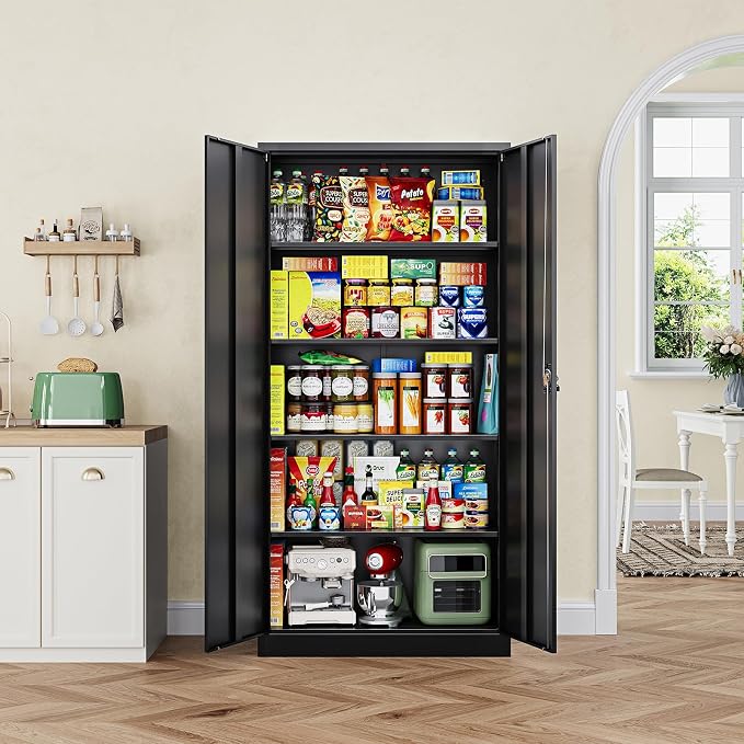 Letaya Metal Garage Storage Cabinets with Lock Door and Adjustable Shelves, Steel Tool Cabinets for Home,Office,Warehouse Organisieren (Black, 72" H)