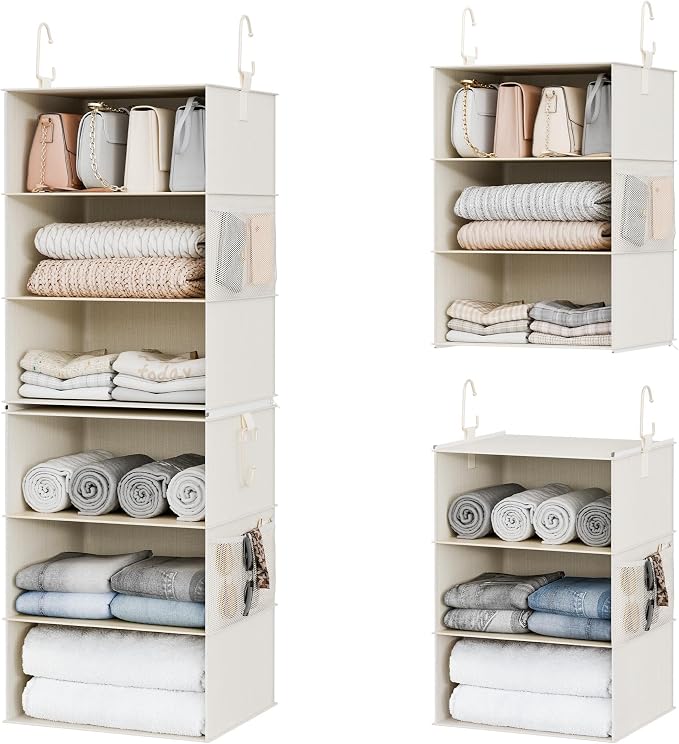 StorageWorks 6-Shelf Jumbo Closet Organizers, Two 3-Shelf Separable Hanging Shelves for Closet, 13 "D x 15" W x 47 ¼" H,Mixing of Beige, White & Ivory