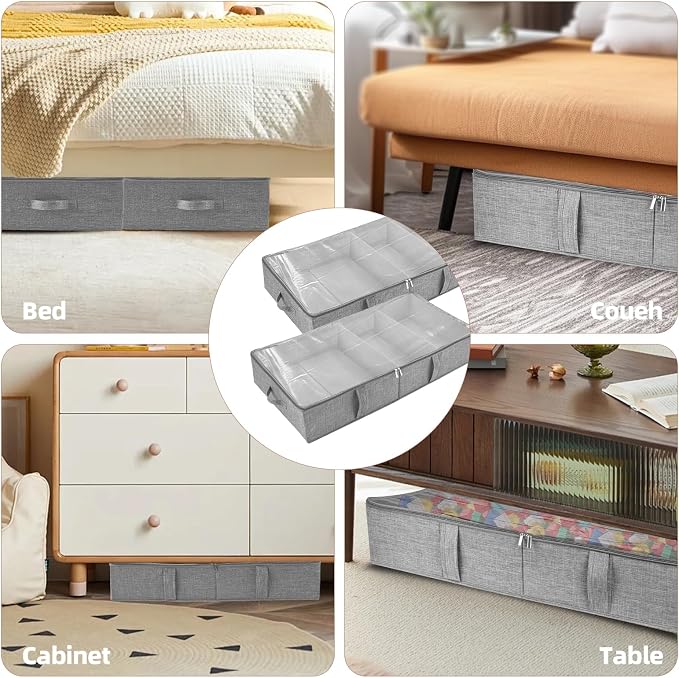 Underbed Storage Containers, 2-Pack Under Bed Toy Storage Boxes with Lids | Foldable Under Couch Storage Bins (31.8×16×5.9in), Clear Lid Toys Organizer for Plush Dolls, Books, Clothes, Shoes & Blankets