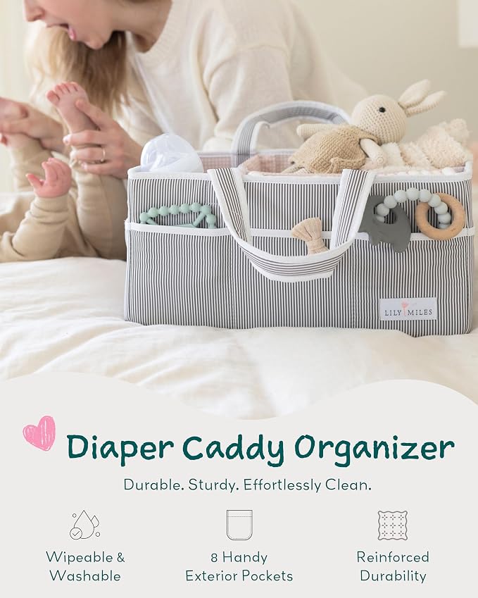 Baby Diaper Caddy Organizer, Girl Nursery Storage Basket with 8 Pockets, Baby Organizer and Storage, Easy-to-Clean Fabric, Large, Pink Blush