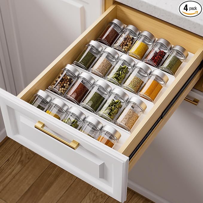 MIUKAA White Acrylic Spice Drawer Organizer, 4 Tier Seasoning Jars Drawers Insert, Kitchen Spice Rack Tray for Drawer/Countertop (Jars not included)