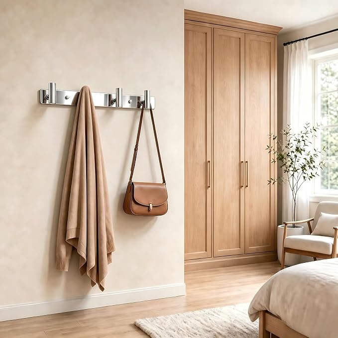 Wall Mounted Coat Rack-4 Hooks, Heavy Duty Stainless Steel Wall Hooks for Towel Coat Bag, Hat Rack Hanger Coat Hooks Towel Racks for Bathroom Entryway Kitchen Hotel (Glossy Chrome, 1 Pack)