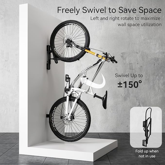 Housolution Swivel Bike Wall Mount for Wheels Sizes up to 29", 1Pack | No Lifting Bike Rack for Garage, Space-Saving Bike Rack Garage, Bike Hanger for Bikes with Max 3.14'' Tire Width