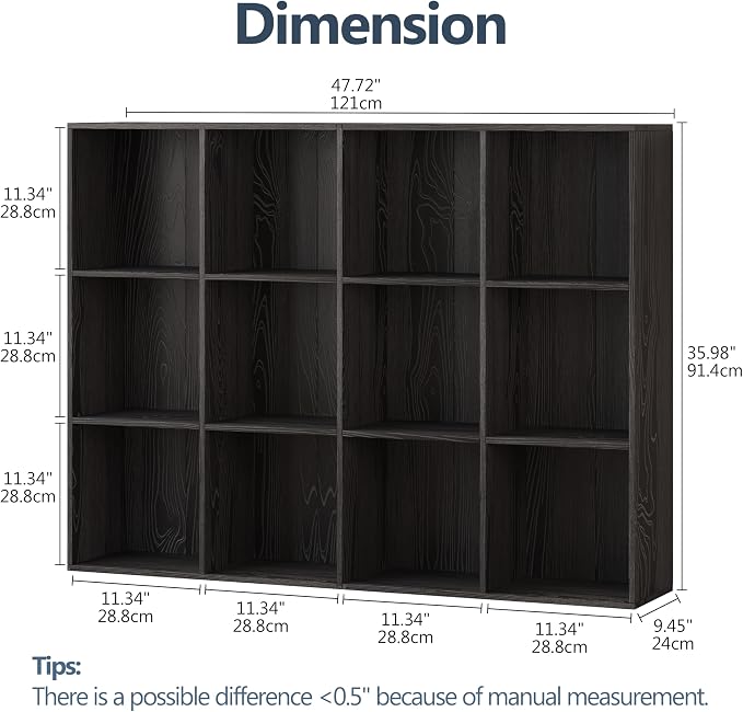 12 Cube Storage Organizer, Wooden Cube Shelves with Closed Back Panel, Reversible Bookcase, Cubes Closet Organizer for Home, Living Room, Kids Room, Office, Bedroom, Study, Hallway