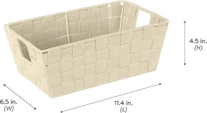 Simplify Small Shelf Woven Strap Tote | Decorative Storage Basket | Built in Handles | Organization | Closet | Bedroom | Bathroom | Nursery | Accessories | Toys | Gifts | 4 Pack | Ivory