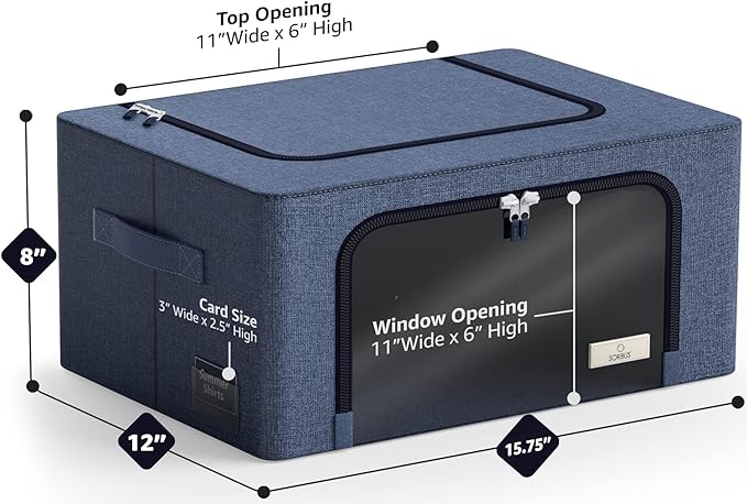 Sorbus Storage Bins with Metal Frame - Stackable & Foldable Clothes Organizer Bags - Oxford Fabric Storage Containers with Large Clear Window & Carry Handles, Bedroom Organization for Bedding & Linen