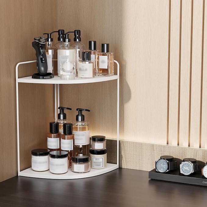 Bathroom Counter Organizer, Vanity & Makeup Countertop Organizer | Corner Bathroom Counter Organizer, Bathroom Sink Organizer, Bathroom Counter Shelf, Countertop Organizer, Corner Desk Shelf