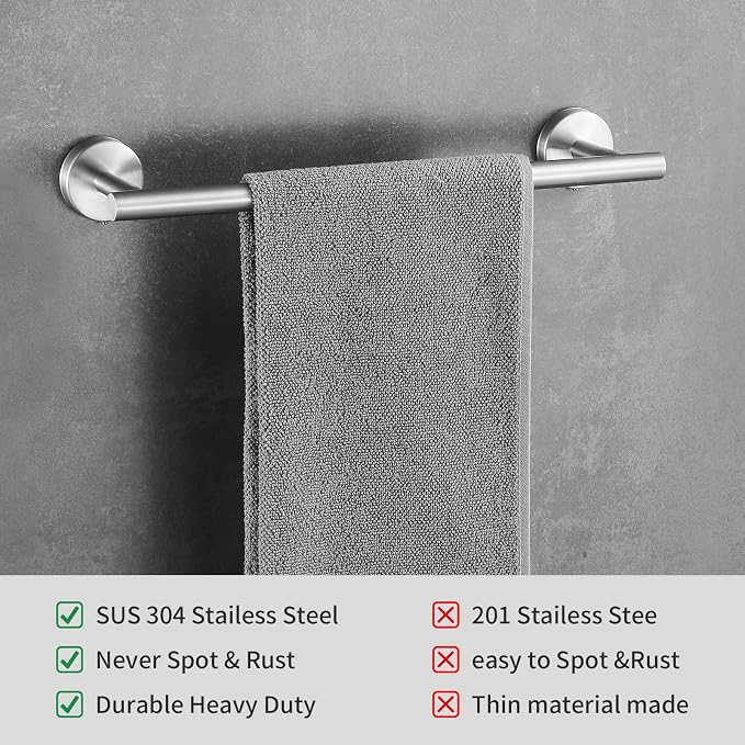 Bathroom Hardware Set 10 Pieces, Stainless Steel Towel Bar Set Includes 16 inch Towel Bar, Towel Hook, Towel Ring Toilet Paper Holder