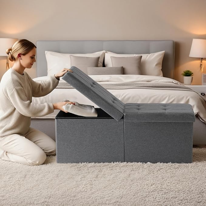 35-INCH Storage Ottoman Bench, Footrest with Storage, End of Bed Bench Coffee Table for Living Room, Bedroom, Entryway, Dark Gray
