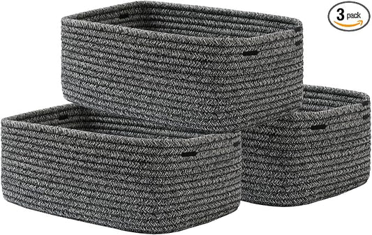 KALLAX Small Woven Storage Basket for Organizing, 13.5x9.5x5 inches, 3 Pack | Shelf baskets for closet organization, toy storage and home decor, Perfect as empty gift baskets for holidays, Mixed Black