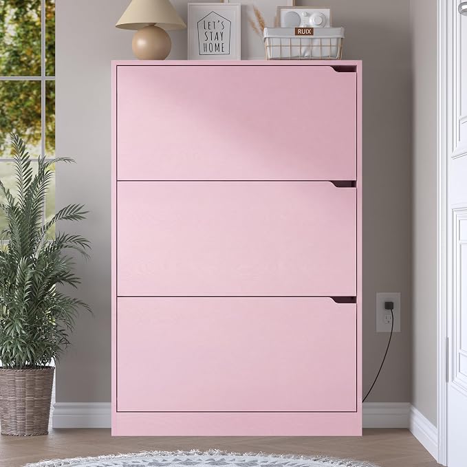 BORNOON Shoe Cabinet with Odor Control and Back Panels, Deodorizing Slim 3-Flip Shoe Storage Cabinet for Entryway, Freestanding Hidden Shoe Rack Organizer for Entrance, Hallway, Bedroom