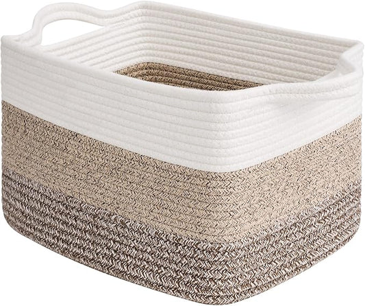 Goodpick Woven Storage Basket for Shelves, 13" x 10" x 9", Gradient Brown | Rectangle Design, Books, Dog Toys & Towels Storage, Shelf & Closet Organization, Reinforced Handles, Stylish Home Decor