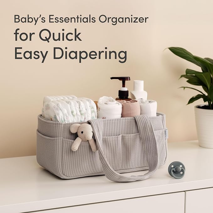 PUTSKA Baby Diaper Caddy Organizer, Nursery Basket, Gray Corduroy