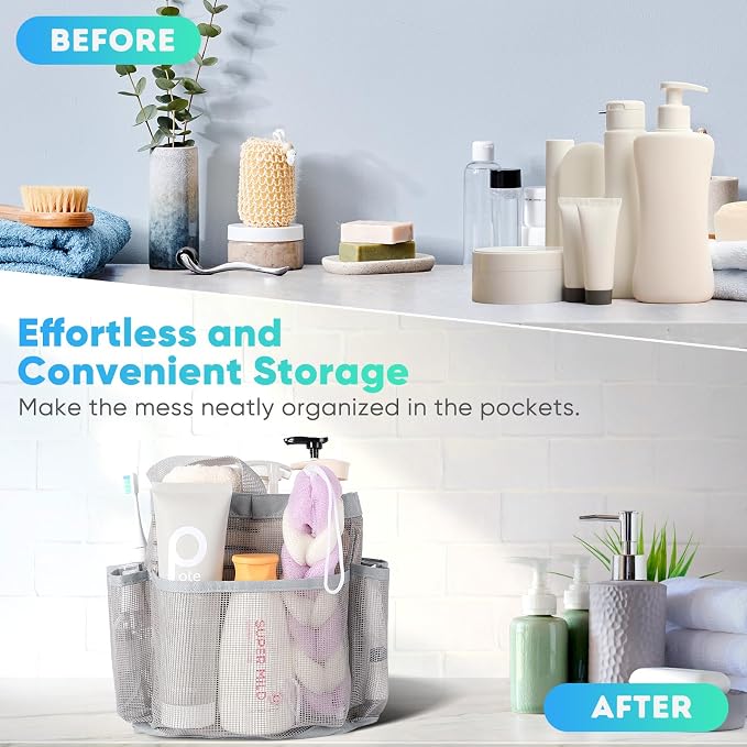 EUDELE Mesh Shower Caddy Portable for College Dorm Room Essentials,Portable Shower Caddy Dorm with 9-Pocket Large Capacity, Shower Bag for Beach, Swimming, Gym, Travel essentials, Grey