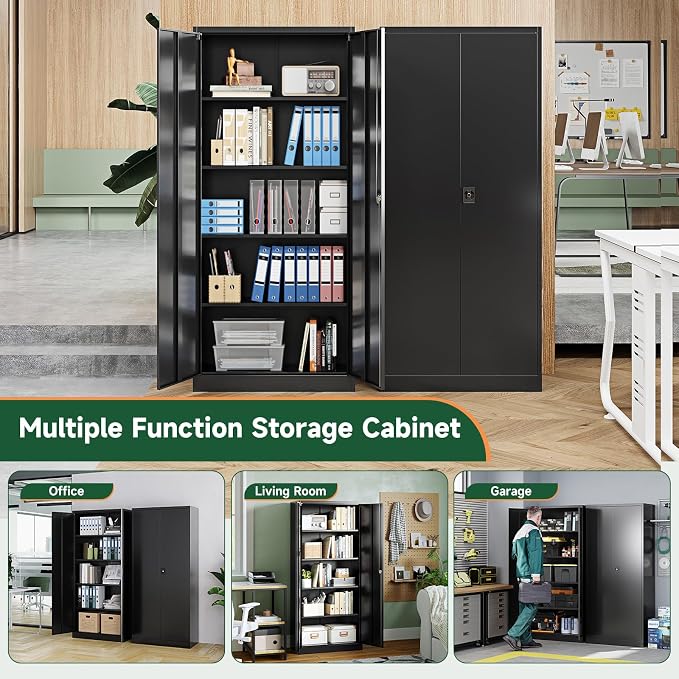 Letaya Metal Garage Storage Cabinets with Lock Door and Adjustable Shelves, Steel Tool Cabinets for Home,Office,Warehouse Organisieren (Black)
