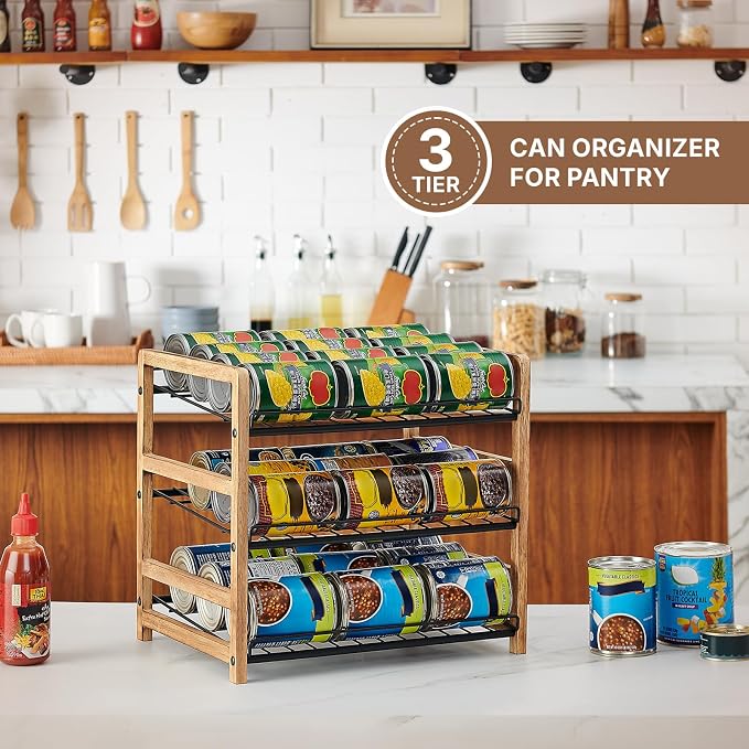DGWJSU Can Organizer for Pantry 3-Tier, Holds up to 36 Cans Storage | Cans Holders for Pantry, Cabinet, Countertop, Carbonized Brown