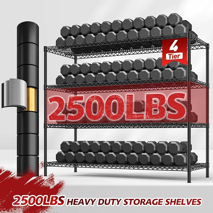 REIBII 75.62" H Storage Shelves 2480LBS Garage Shelving with Wheels Heavy Duty Metal Shelving for Storage Adjustable Pantry Shelf for Kitchen Garage Commercial, 75.62" H X 24.02" D X 55.52" W, 2PCS