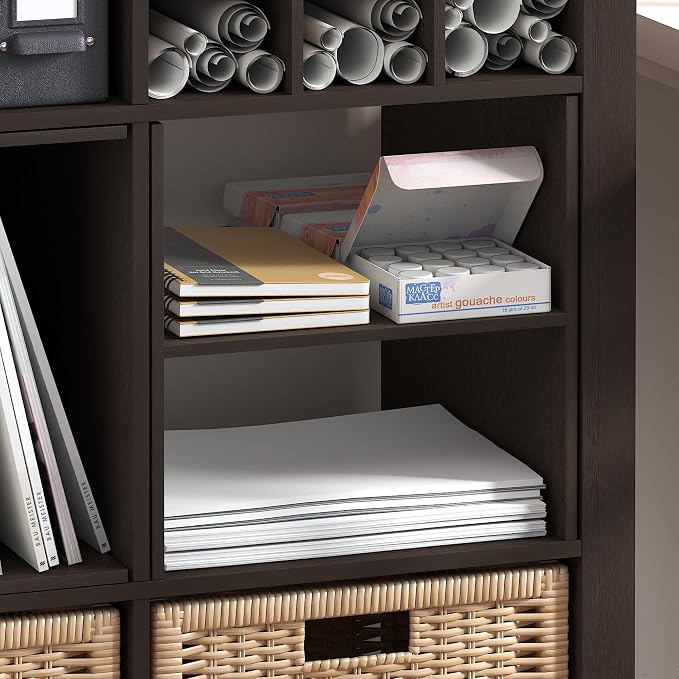 Furinno Cubicle H-Shelf Cube Insert, 2-Tier Cube Organizer, Dark Oak | 12.9W x 12.9H, Shelf Accessory, Fits into Furinno Triple Thick Cubes, IKEA Kallax, for Organizers and Storage
