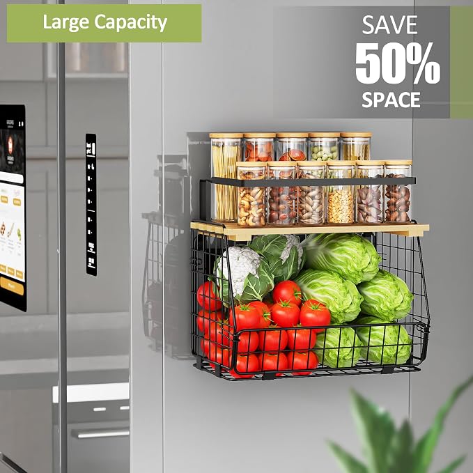 Magnetic Shelf for Fridge, Fruit Potato & Onion Storage Bin | Magnetic Storage Basket with Lid, Side of Fridge Storage, Produce Basket for Fruits Vegetables Spices, Kitchen Pantry