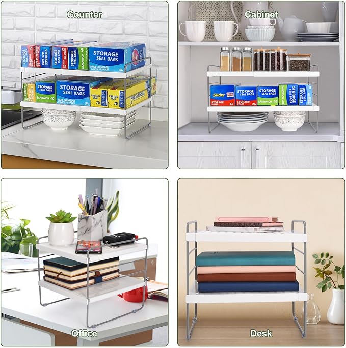 Pantry Organization and Storage for Kitchen - Expandable Kitchen Wrap Box Organizer Rack, Foil Organizer for Cabinet & Counter, Height & Width Adjustable Cupboard Storage Rack - (3 Tier 9.8 to 15.6"L)