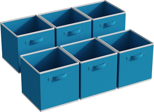 MAX Houser Fabric Cloth Storage Bins,Foldable Storage Cubes Organizer Baskets with Dual Handles for Home Bedroom Storage,Set of 6(Blue)