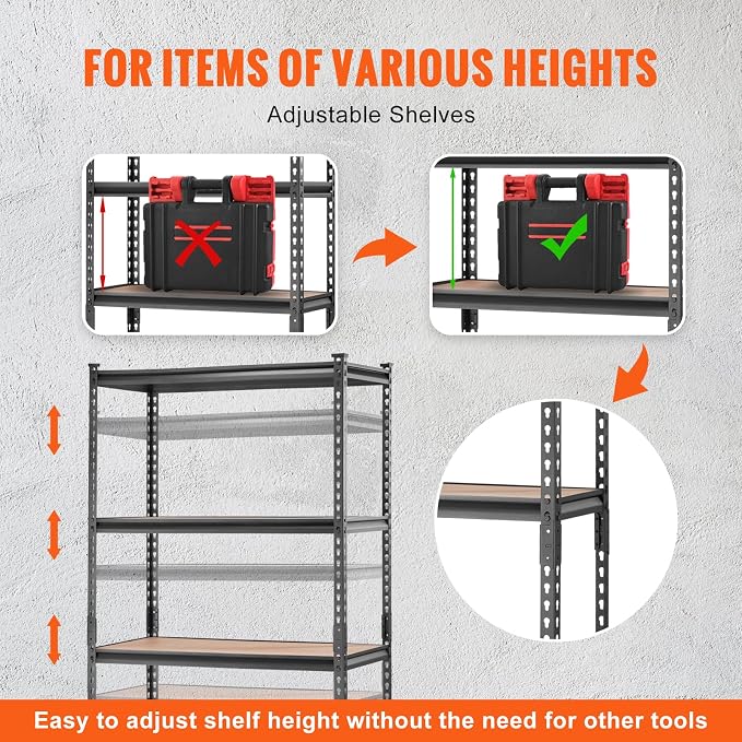 VEVOR Storage Shelves 5-Tier Adjustable 2000 lbs 36"x18"x72" Shelving Unit | Heavy Duty Garage Storage Metal Utility Rack Shelf for Kitchen, Pantry, Basement, Bathroom, Laundry, Living Room, Warehouse