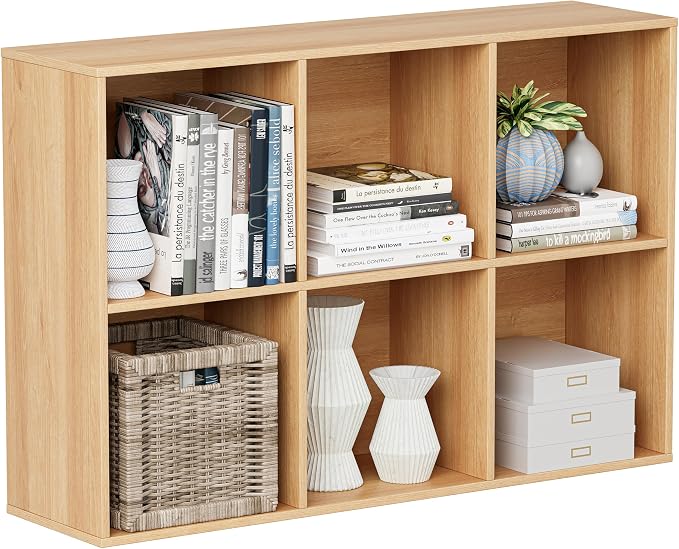 VDNEND Wooden Cube Storage Organizer with Closed Back Panel, 11in Cube Shelf Opening, Bookshelf, Display Shelf,Closet Cabinet for Home and Office (Natural Oak, 6-Cube 35.98L*9.45W*24.09H)