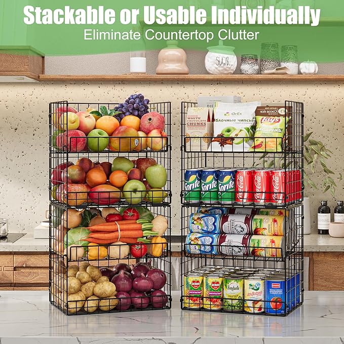 JKsmart 8-Tier XXL Stackable Wire Basket, Pantry Organizers and Storage | Stackable Storage Bins with Dividers & Handles for Pantry Kitchen & Snacks Fruits Veggies & Can Organizer
