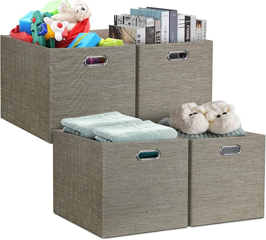 Posprica 13x15x13 Storage Cube Bins, Foldable Collapsible Storage Bins Boxes, Fabric Decorative Storage Baskets Organizer for IKEA Kallax, Shelves, Closet, Clothes,, Set of 4-Coffee