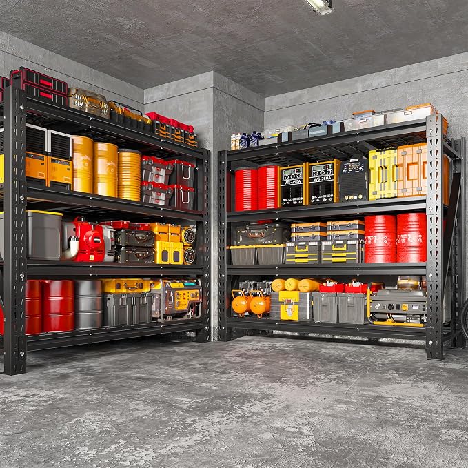 Romorgniz 51.6" W Garage Shelving 3000LBS Heavy Duty Storage Shelves Adjustable Industrial Shelving Large Metal Shelves for Garage Warehouse Basement Shop, 51.6" W x 17.8" D x 72" H, Black, 2PC
