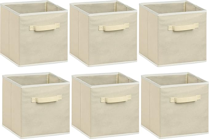 Simple Houseware 11-Inch Foldable Cube Storage Bins, Beige, 6-Pack | Lightweight & Durable Structure Fabric Cubes Organizer for Closet or Shelves