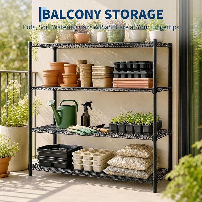 Garvee 4-Tier Wire Shelving 2560LBS Heavy Duty Storage Shelves Garage Rack |