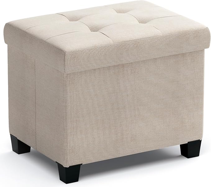 Ornavo Home Small Rectangle Storage Ottoman with Legs, 12x16x12, Beige | Foot Rest Stool Seat; Holds Up to 600 lbs; Ideal for Living Room, Bedroom, Home Office or Dorm