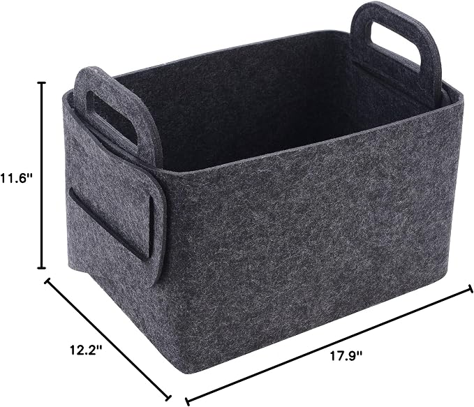 Storage Basket Felt Storage Bin Collapsible& Convenient Box Organizer with Carry Handles for Office Bedroom Closet Babies Nursery Toys Laundry (Dark grey, 17.9inch（L）×12.2inch（W）×11.6inch（H）)