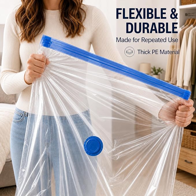 Jumbo Vacuum Storage Bags, 40 x 31 in, 8 Pack XXL Space Saver Bags, with Hand Pump, Vacuum Seal Bags for Blankets, Comforters, Bedding, Pillows, and Clothes