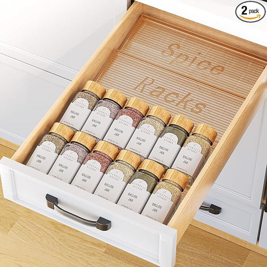 PanPanPal Spice Drawer Organizer, 2 Tier- 2 Pack Amber Acrylic Drawer Seasoning Organizer, Expandable From 11'' to 22'' Kitchen Spice Rack Organizers and Storage for Drawer (Jars not included)