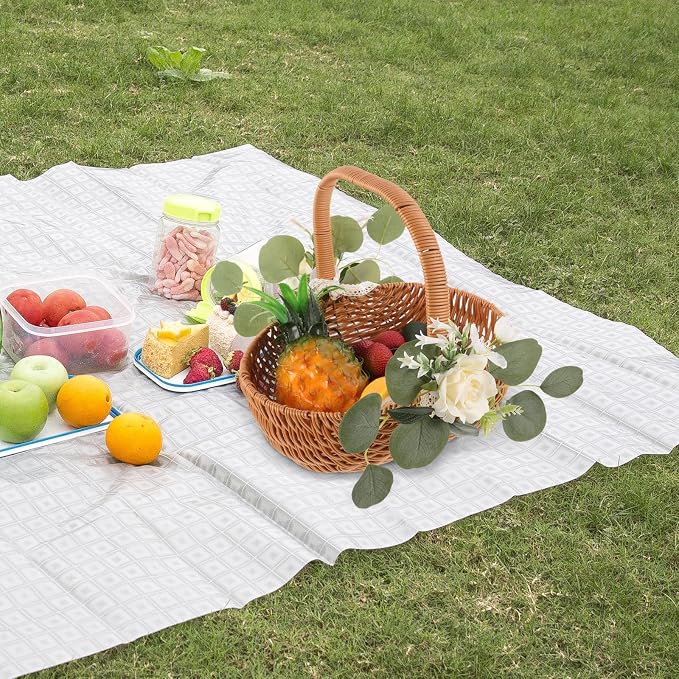 Totority Woven Storage Basket with Handle, Decorative Picnic & Fruit Basket for Home, Farmhouse Decor | Includes Faux Flower Accent | Multi-use Organizer for Kitchen, Dining, Or Display