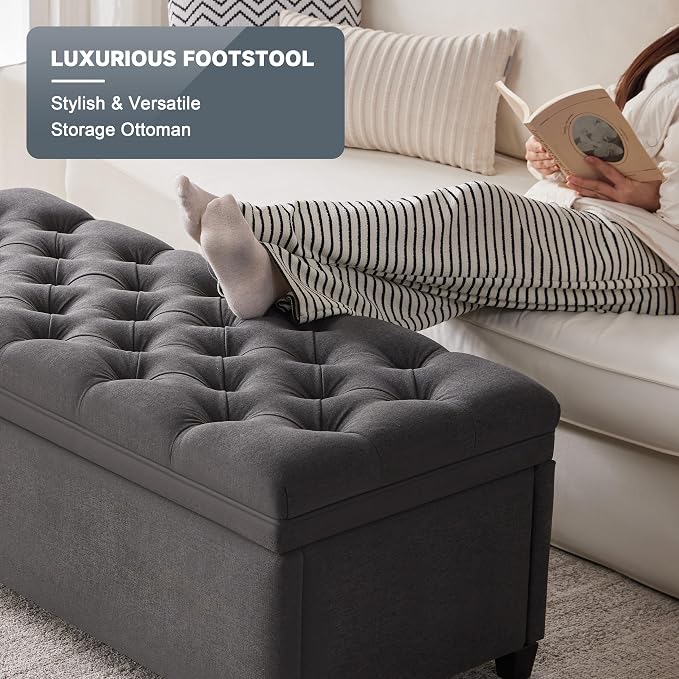 Mangodan 43 Inch Storage Ottoman, Tufted Ottoman with Storage | End of Bed Ottomans for Living Room, Bedroom, Modern Entryway Benchs