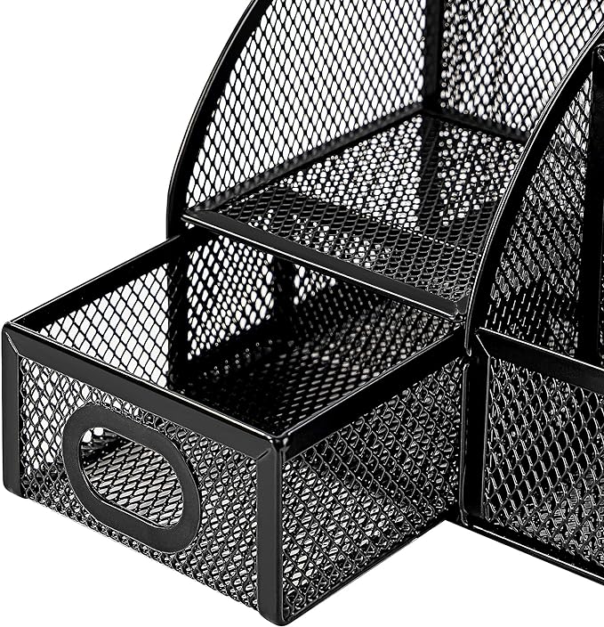 Amazon Basics Mesh Pen Holder and Desktop Desk Organizer, Office Caddy Storage for Writing Utensils, 9.1 x 5.9 x 5.5 inches, Black