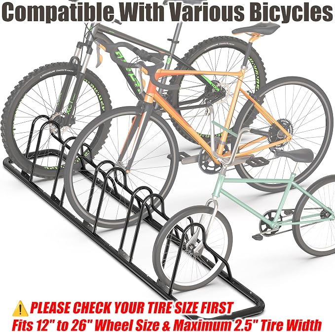 Simple Houseware 5-Bike Adjustable Floor Storage Rack for Garage, Black | Bicycle Parking Stand Organizer for Road and Kids Bikes