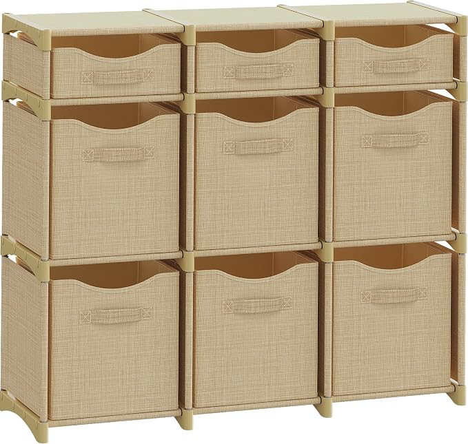 Cube Storage Organizer with Storage Bins Included - The Perfect Closet Organizers and Storage Solution. Includes 9 Storage Cubes, Great For Toy Storage, Closet Storage, Clothes Storage (Beige)