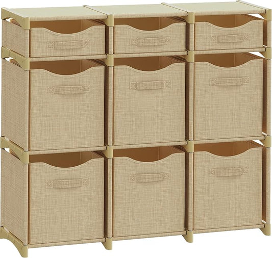 Cube Storage Organizer with Storage Bins Included - The Perfect Closet Organizers and Storage Solution. Includes 9 Storage Cubes, Great For Toy Storage, Closet Storage, Clothes Storage (Beige)