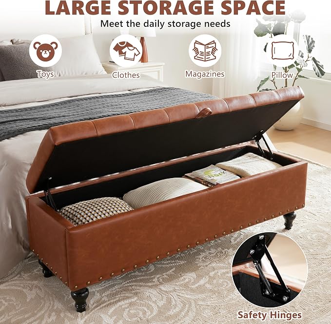 Mangodan 43 Inch Storage Ottoman, Tufted Ottoman with Storage | End of Bed Ottomans for Living Room, Bedroom, Modern Entryway Benchs