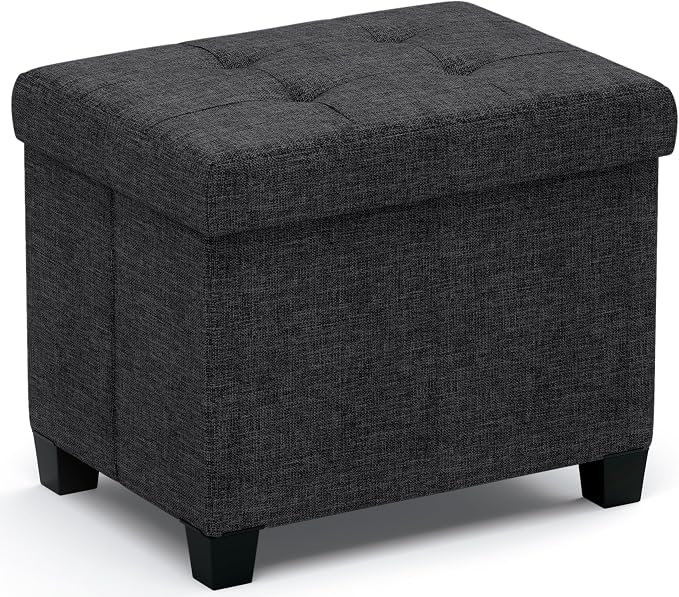 Ornavo Home Small Rectangle Storage Ottoman with Legs, 12x16x12, Black | Foot Rest Stool Seat; Holds Up to 600 lbs; Ideal for Living Room, Bedroom, Home Office or Dorm