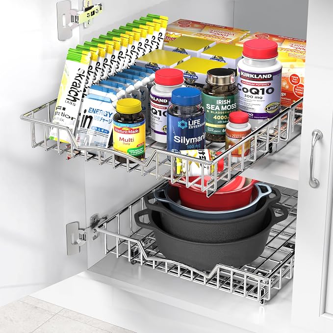 Simple Houseware Under Cabinet Pull Out Sliding Shelf Drawer, 21Dx14W | for Kitchen Organizer