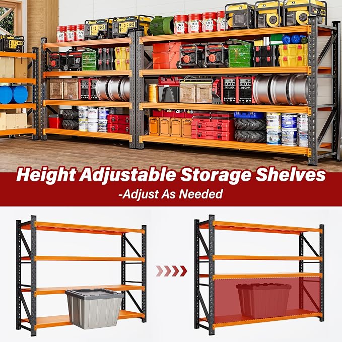 6000LBS Heavy Duty Garage Shelving Units,79" Wide & Deep Storage Shelves,Orange Metal Garage Shelves,Large Storage Rack,Steel Shelf,Industrial Shelving for Shop,Warehouse,79" W x 24" D x 79" H