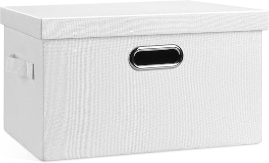 Graciadeco Medium 15" 21 Quart Collapsible Stackable Storage Bins with Lids, 1 Pack White Foldable Fabric Closet Storage Boxes with Lids, 4 Handles Heavy-duty Linen Cube Baskets for Bedroom | 21 Quart 1 Pack White Collapsible Stackable Linen Fabric 4 H...